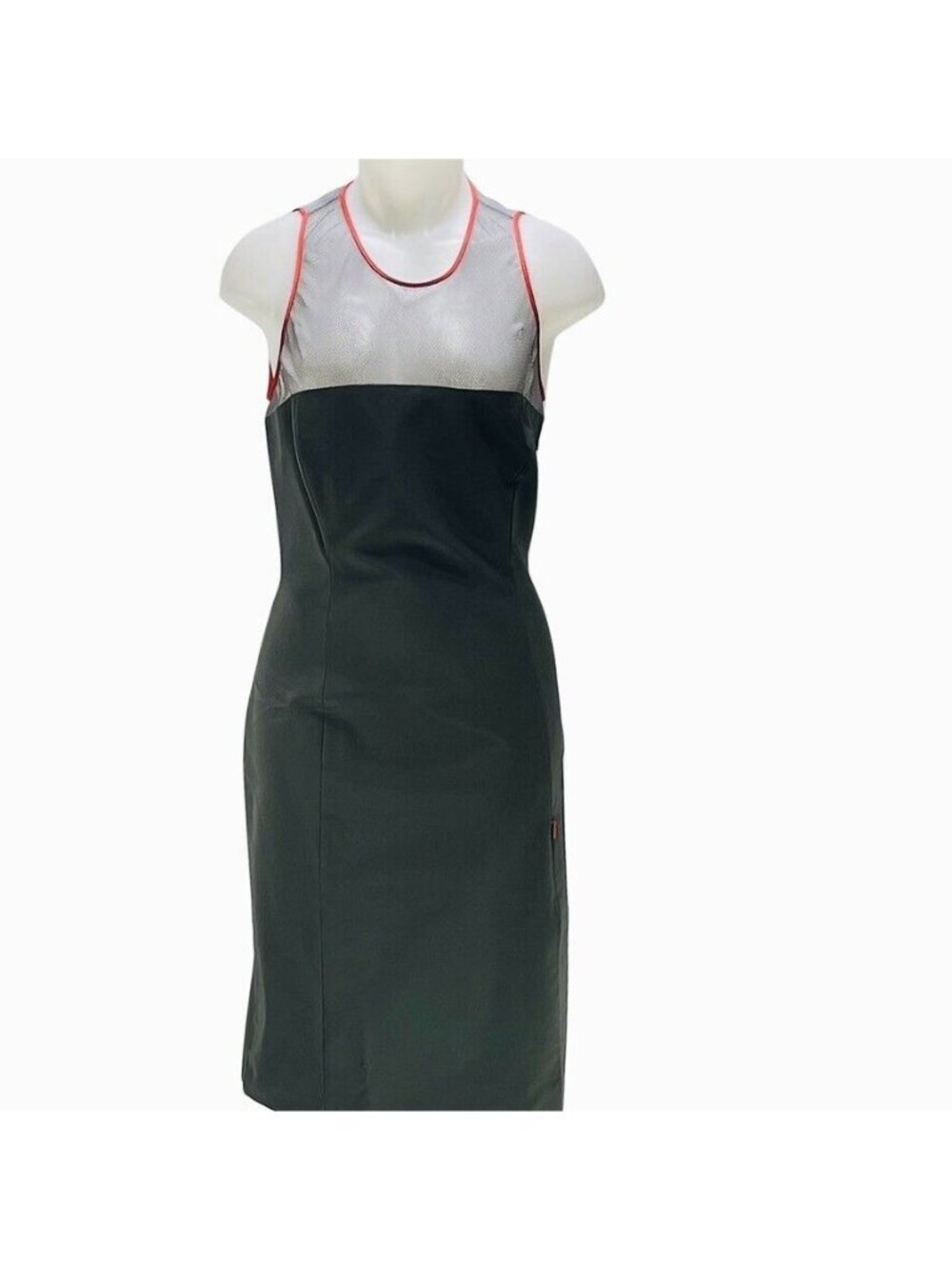 TAHARI Sleek Mesh Panel Bodycon Midi Dress With Contrast Trim Women's Size 10